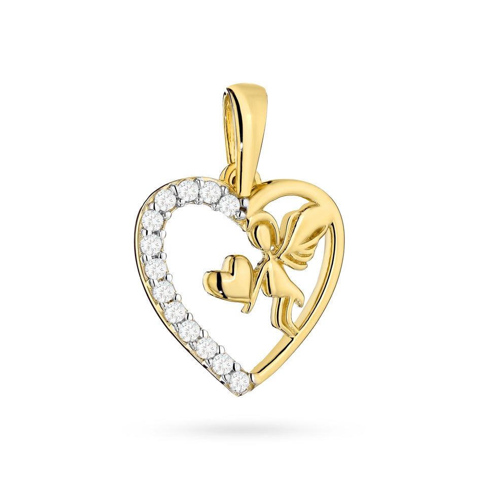 Gold Pendant with Zirconia Heart Angel