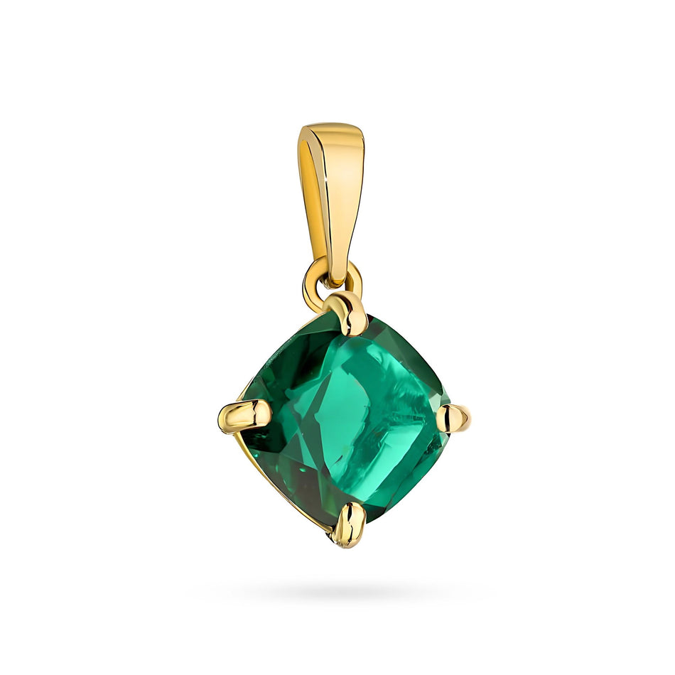 Gold Pendant Square Green Quartz