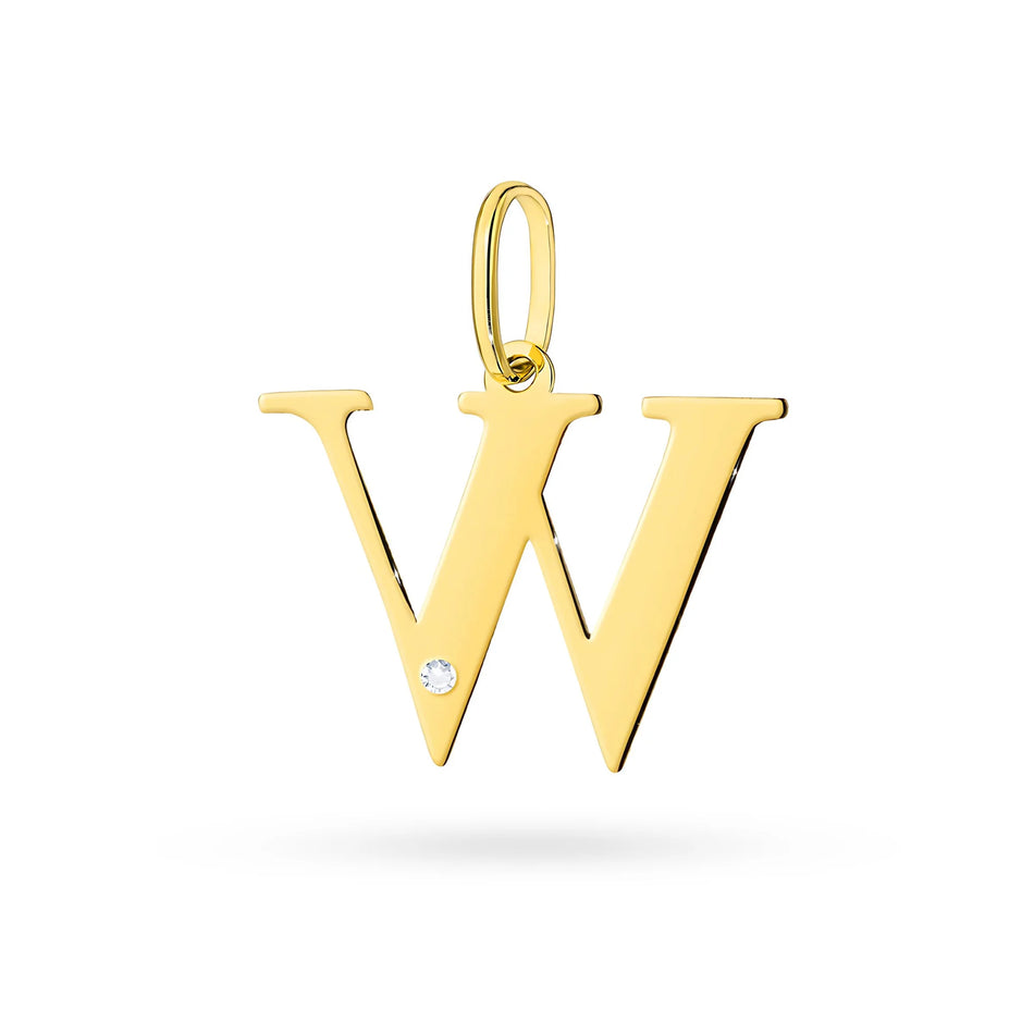 Gold Pendant with Diamonds Letter W