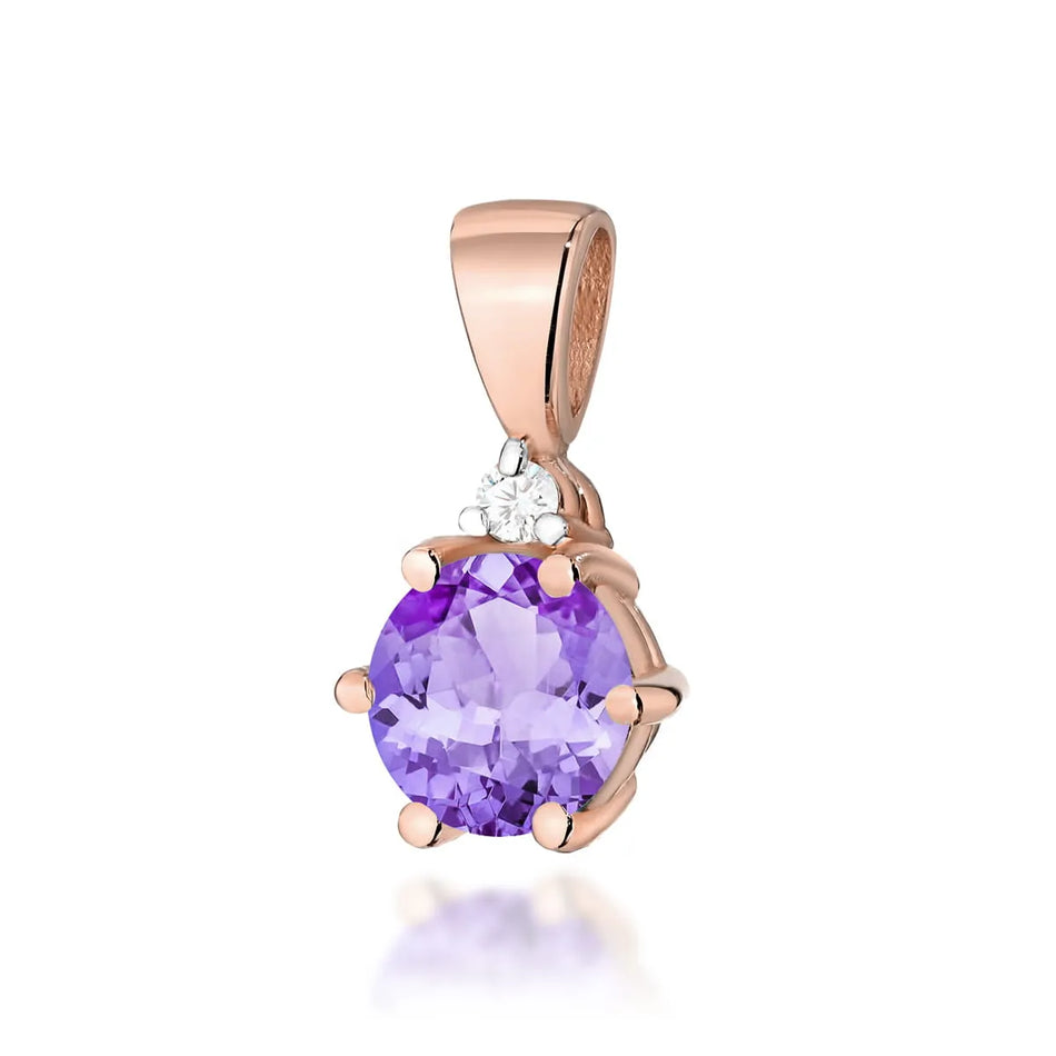 Gold Pendant with 0.50ct Amethyst and 0.015ct Diamond