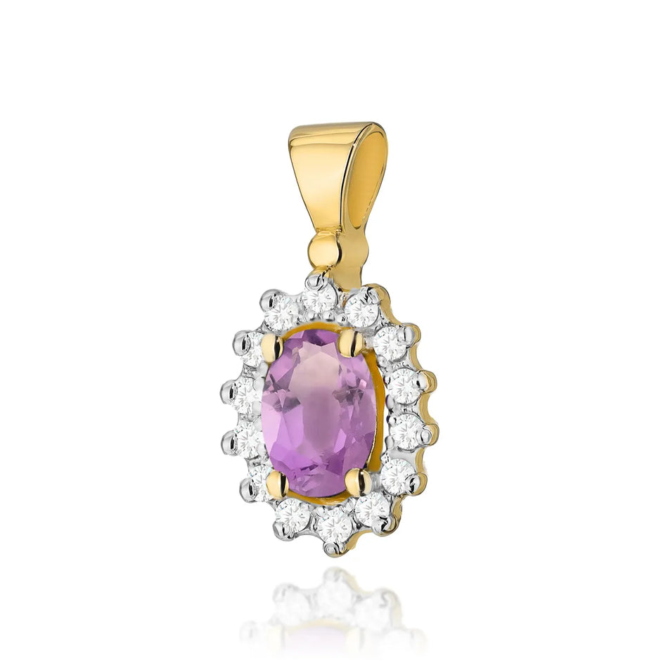 Gold Pendant with 0.40ct Amethyst and 0.12ct Diamonds