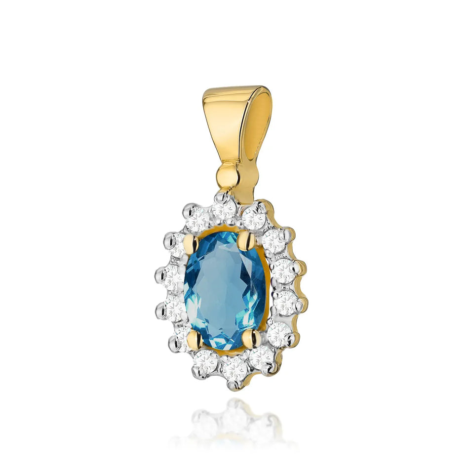 Gold Pendant with 0.50ct Topaz London Blue and 0.12ct Diamonds
