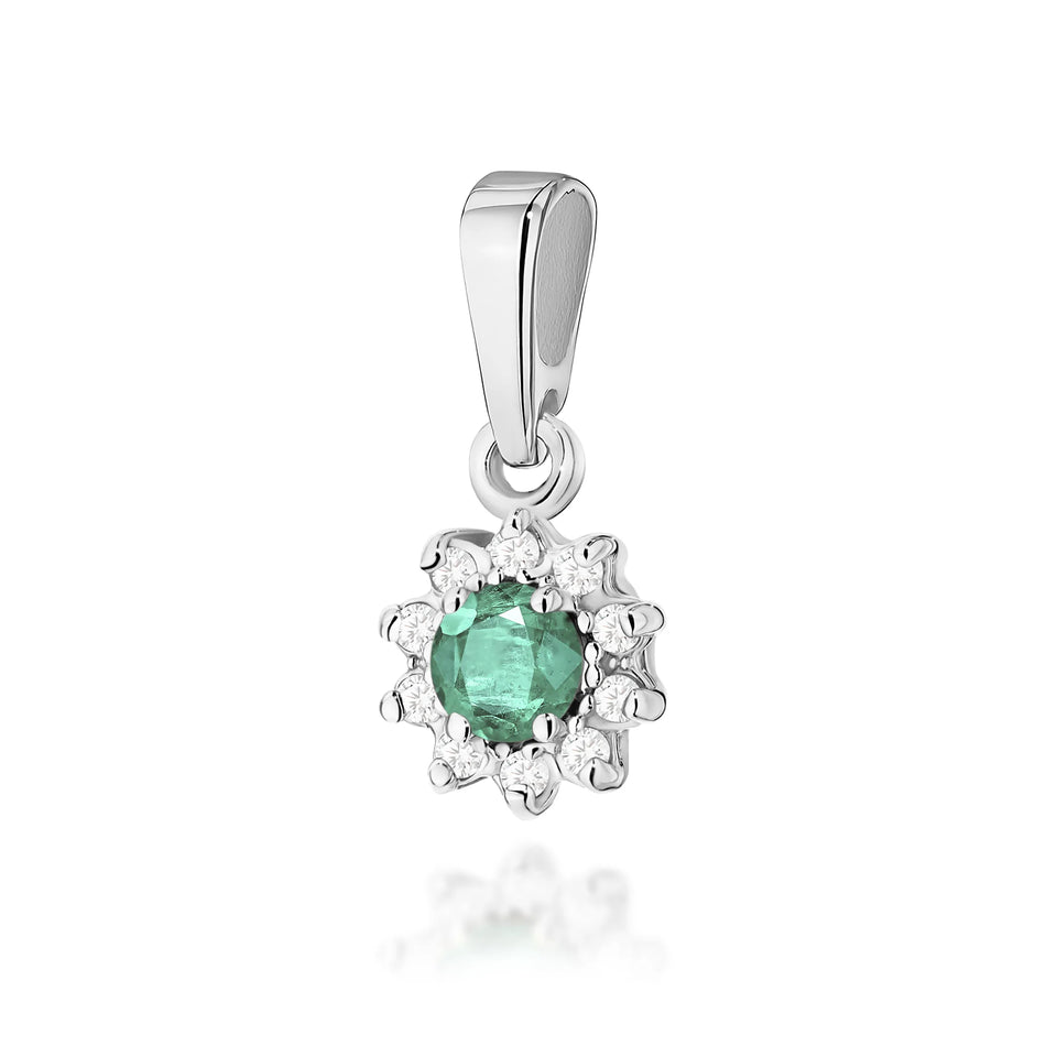 Gold Pendant with 0.15ct Emerald and 0.086ct Diamonds