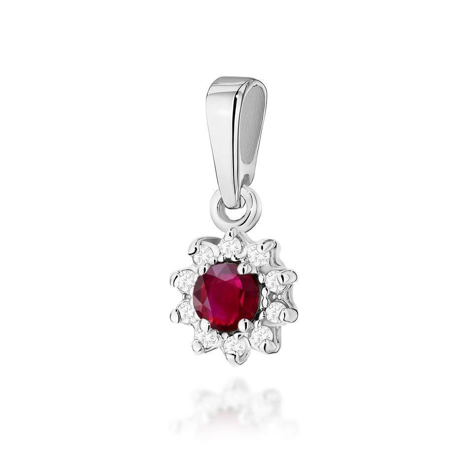 Gold Pendant with 0.15ct Ruby and 0.086ct Diamonds