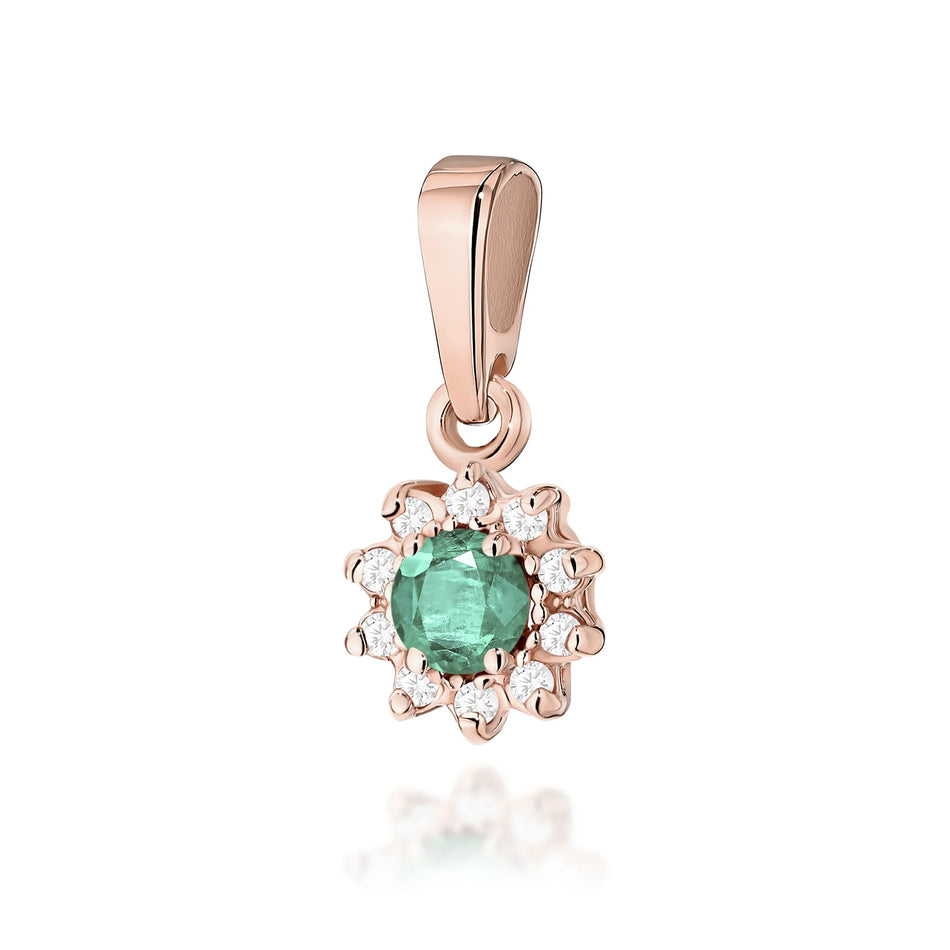 Gold Pendant with 0.15ct Emerald and 0.086ct Diamonds