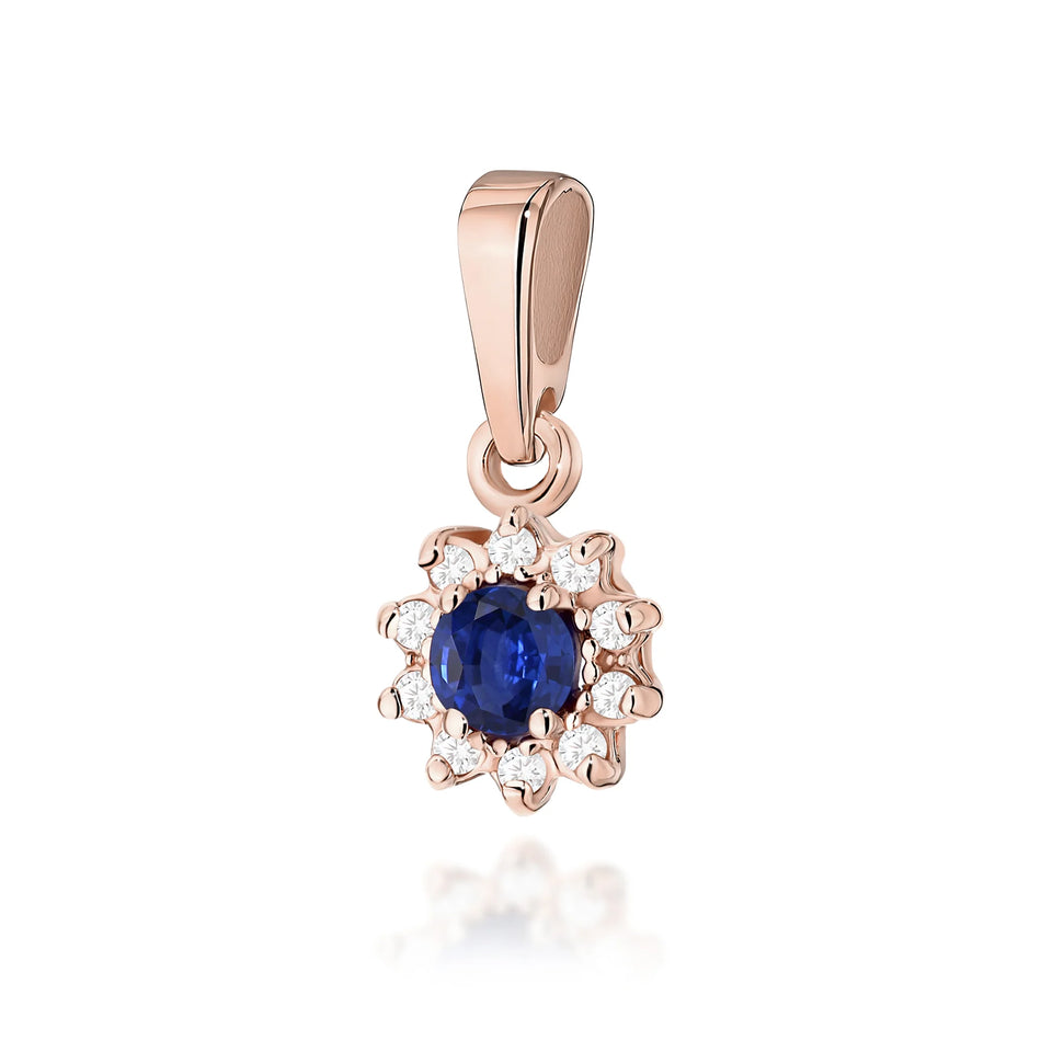 Gold Pendant with 0.15ct Sapphire and 0.086ct Diamonds