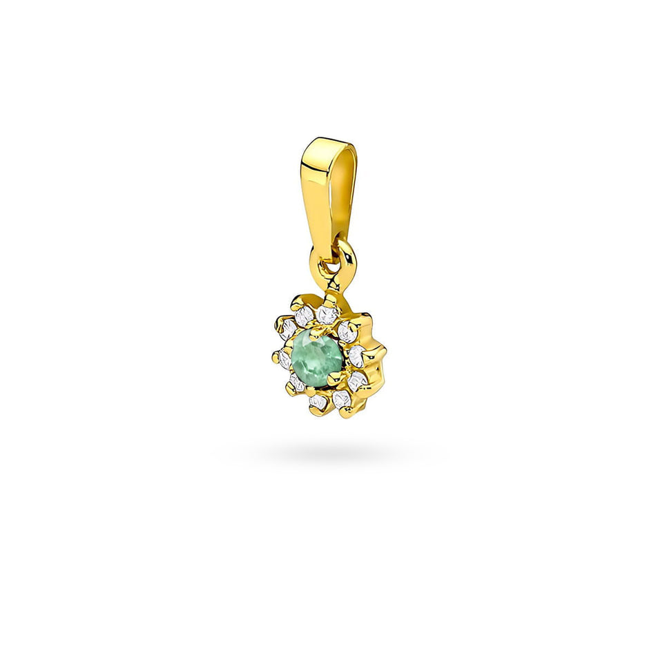 Gold Pendant with 0.15ct Emerald and 0.086ct Diamonds