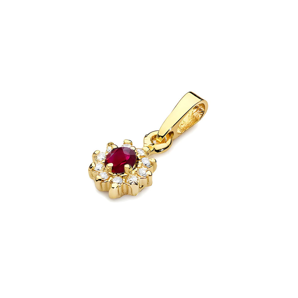 Gold Pendant with 0.15ct Ruby and 0.086ct Diamonds