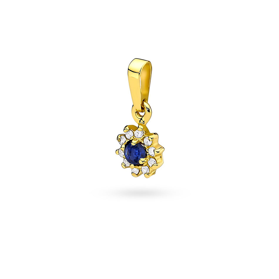 Gold Pendant with 0.15ct Sapphire and 0.086ct Diamonds