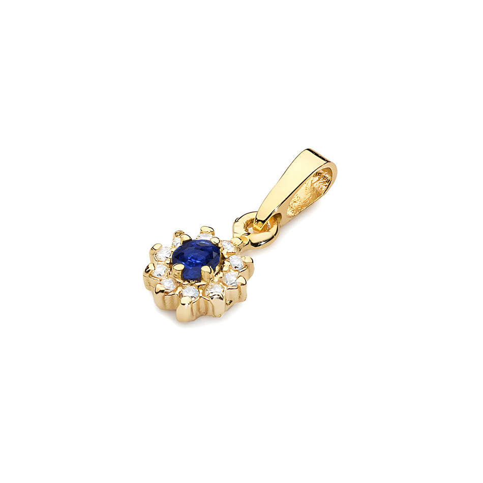Gold Pendant with 0.15ct Sapphire and 0.086ct Diamonds