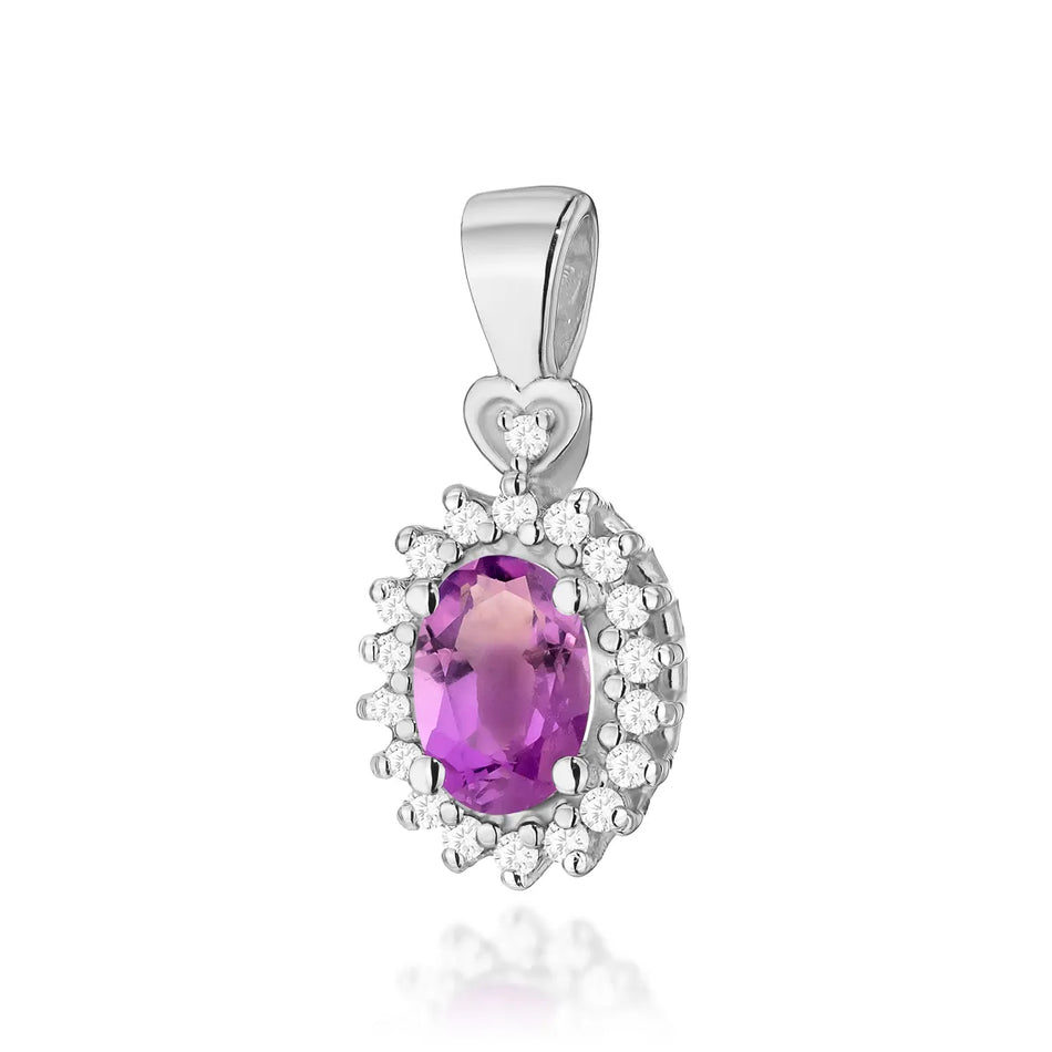 Gold Pendant with 0.40ct Amethyst and 0.095ct Diamonds