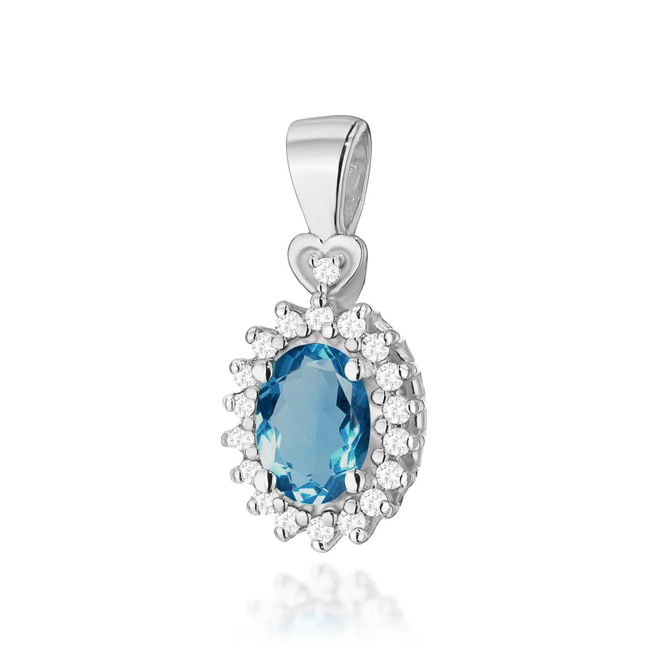 Gold Pendant with 0.50ct Topaz London Blue and 0.095ct Diamonds