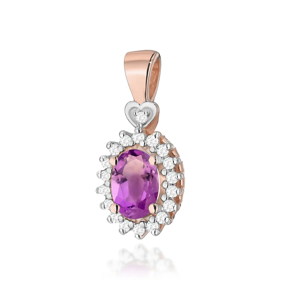 Gold Pendant with 0.40ct Amethyst and 0.095ct Diamonds