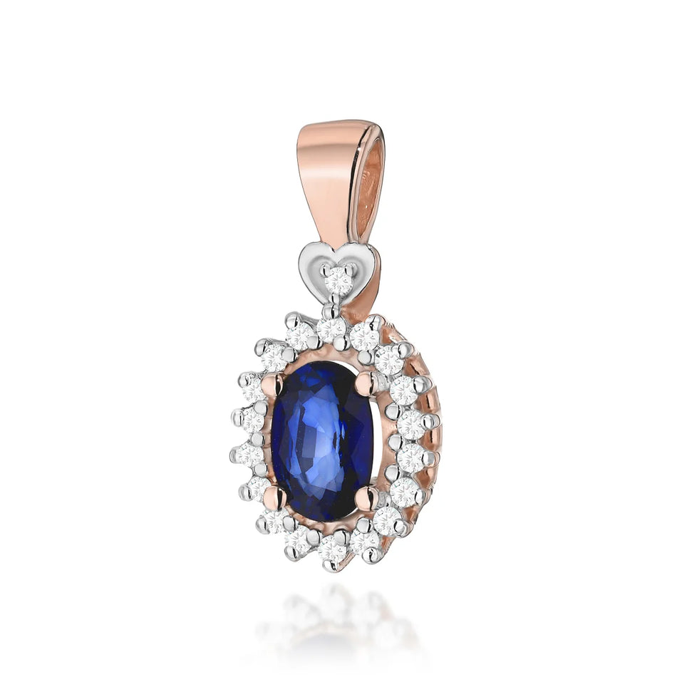Gold Pendant with 0.70ct Sapphire and 0.095ct Diamonds