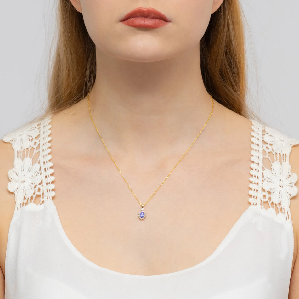 Gold Anhänger mit 0,40 ct Tansanit und 0,095 ct Diamanten