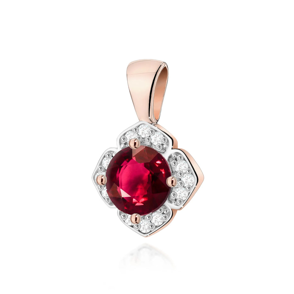 Gold Pendant with 0.60ct Ruby and 0.06ct Diamonds