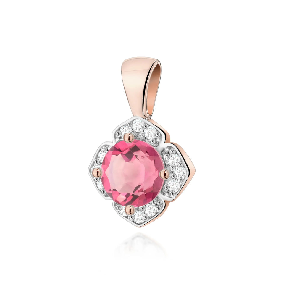 Gold Anhänger mit 0,60 ct Pinktopas und 0,06 ct Diamanten