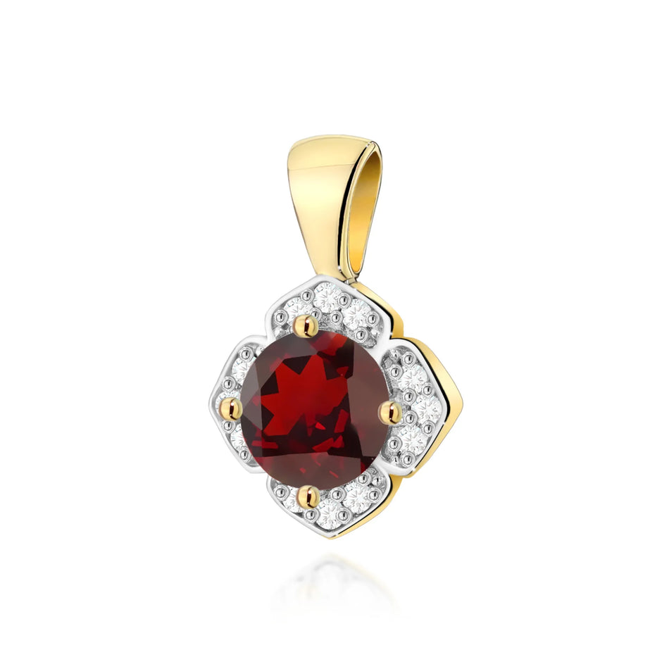 Gold Pendant with 0.60ct Garnet and 0.06ct Diamonds