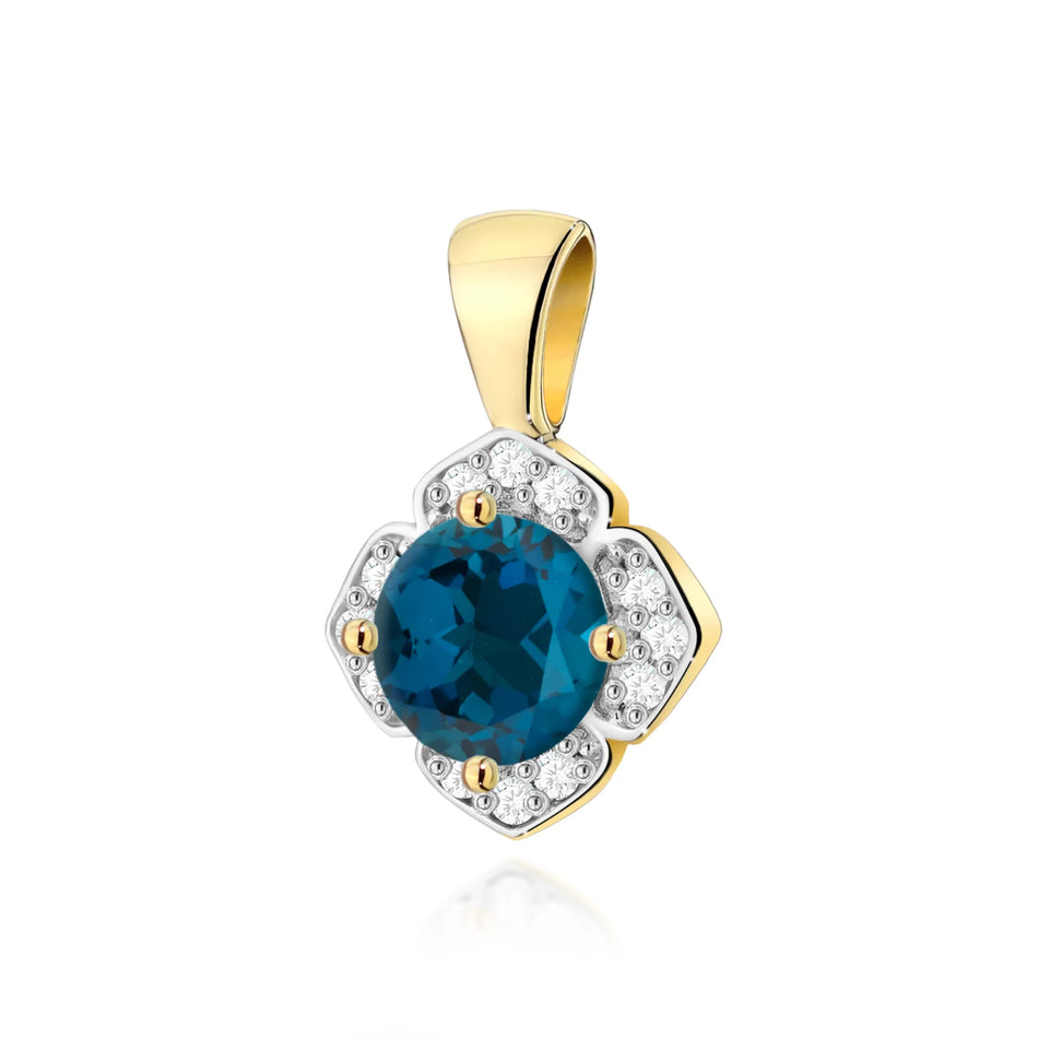 Gold Pendant with 0.50ct Topaz London Blue and 0.06ct Diamonds