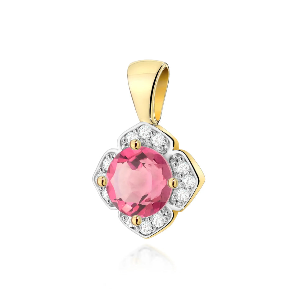 Gold Anhänger mit 0,60 ct Pinktopas und 0,06 ct Diamanten
