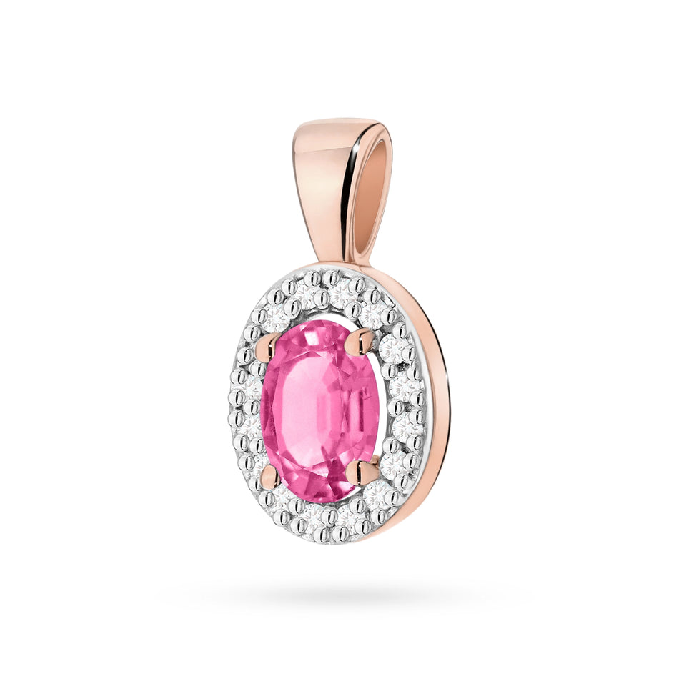 Gold Anhänger mit 0,50 ct Pinktopas und 0,08 ct Diamanten
