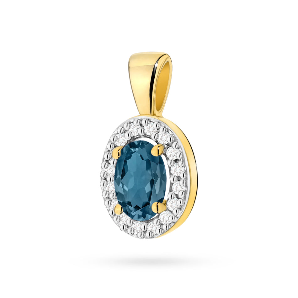 Gold Pendant with 0.50ct Topaz London Blue and 0.08ct Diamonds