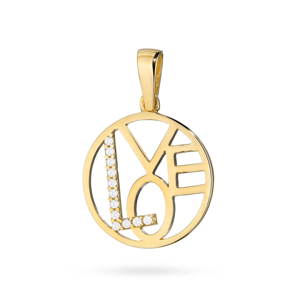 Gold Pendant with Zirconia Circle Love