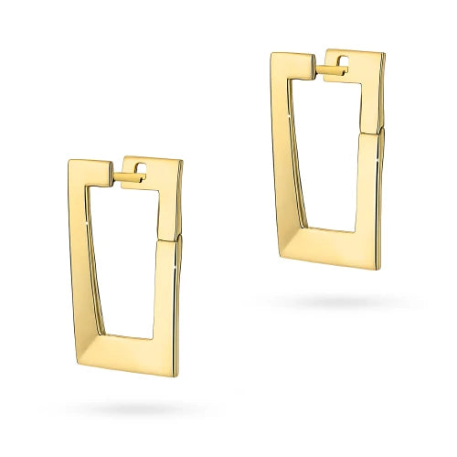 Gold Earrings with English Clasp Rectangles