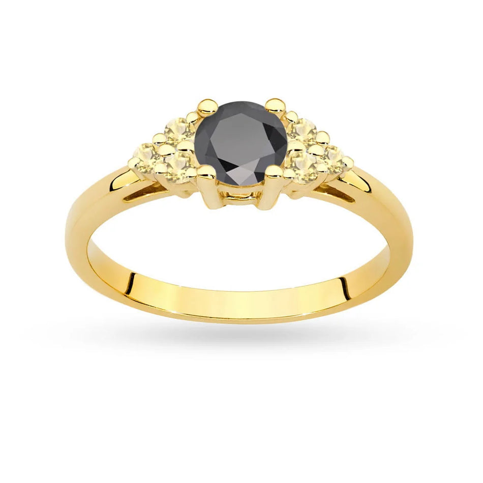 Goldring mit 0,50ct schwarzem Diamant und 6 bronzenen Diamanten