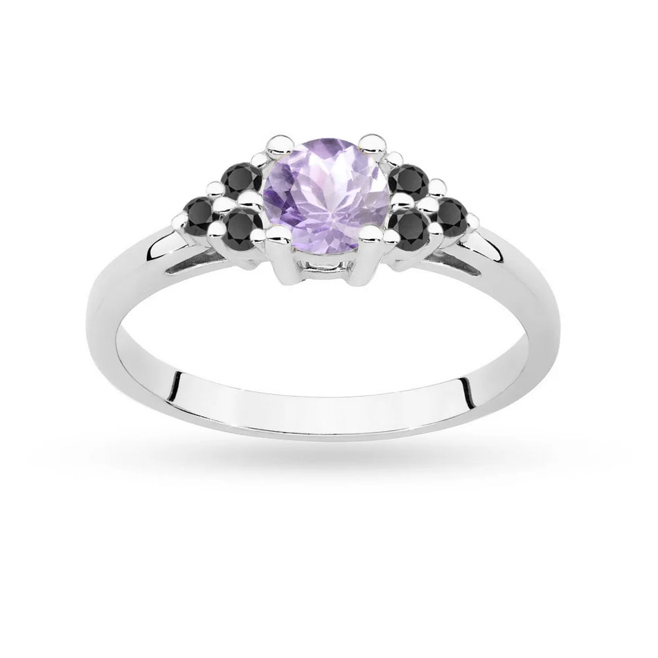 Gold Ring with 0,50ct Amethyst and 6 Black Diamonds